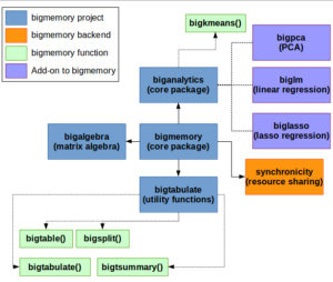 The Bigmemory Ecosystem, consisting of bigmemory, biganalytics, bigtabulate, and other add-on packages