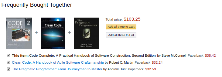 Clean Code, Code Complete, and The Pragmatic Programmer are Recommended together by Amazon